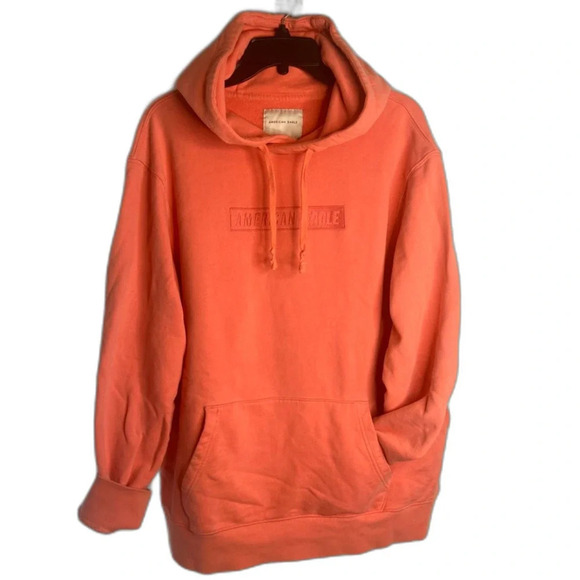 American Eagle Coral Pink Hoodie Kangaroo Pouch Sweatshirt Size LG - Picture 1 of 10